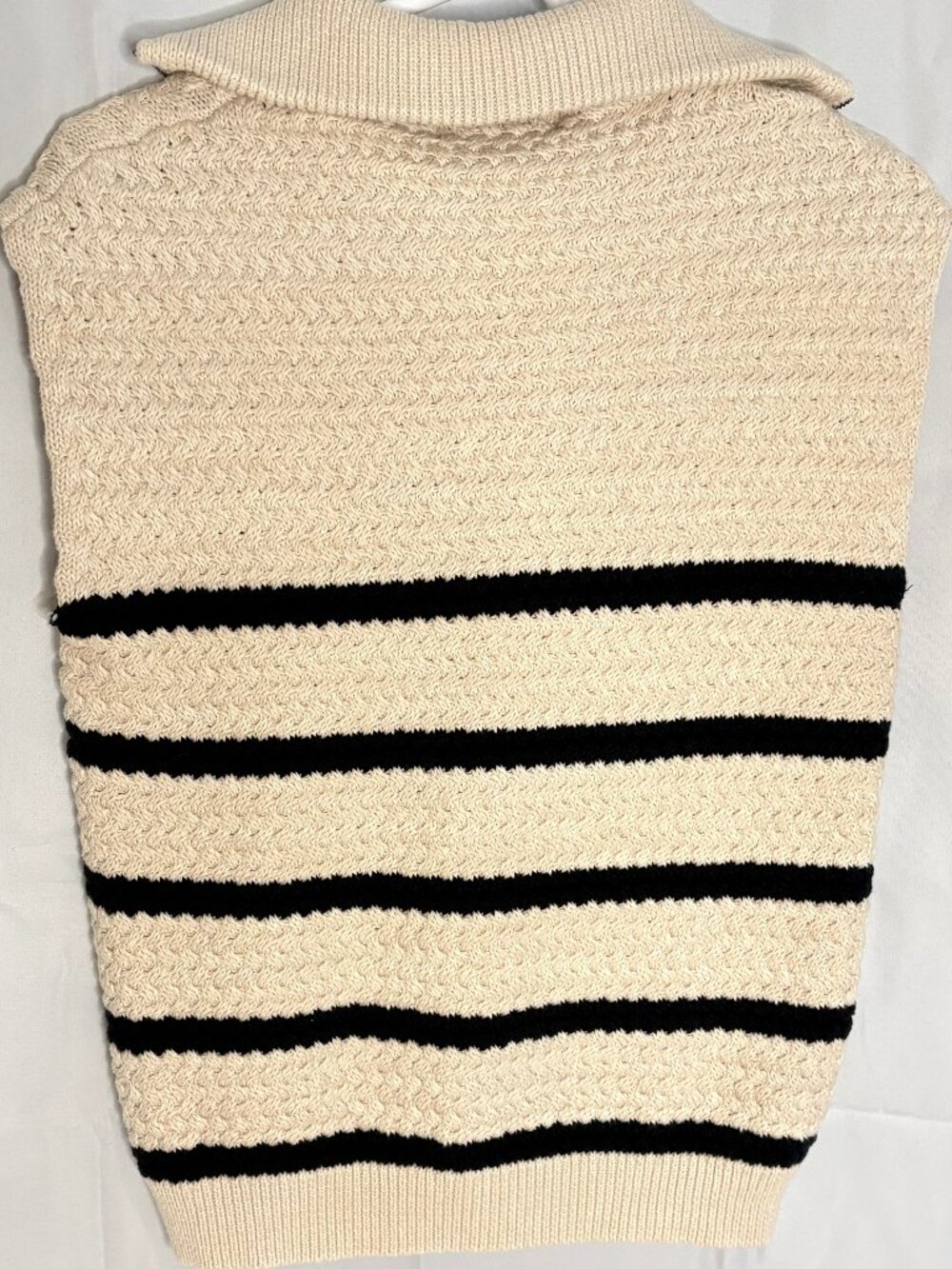 John + Jenn 100% Cotton Quarter Zip Sweater Vest Cream Black Stripe Size Medium - Picture 2 of 4
